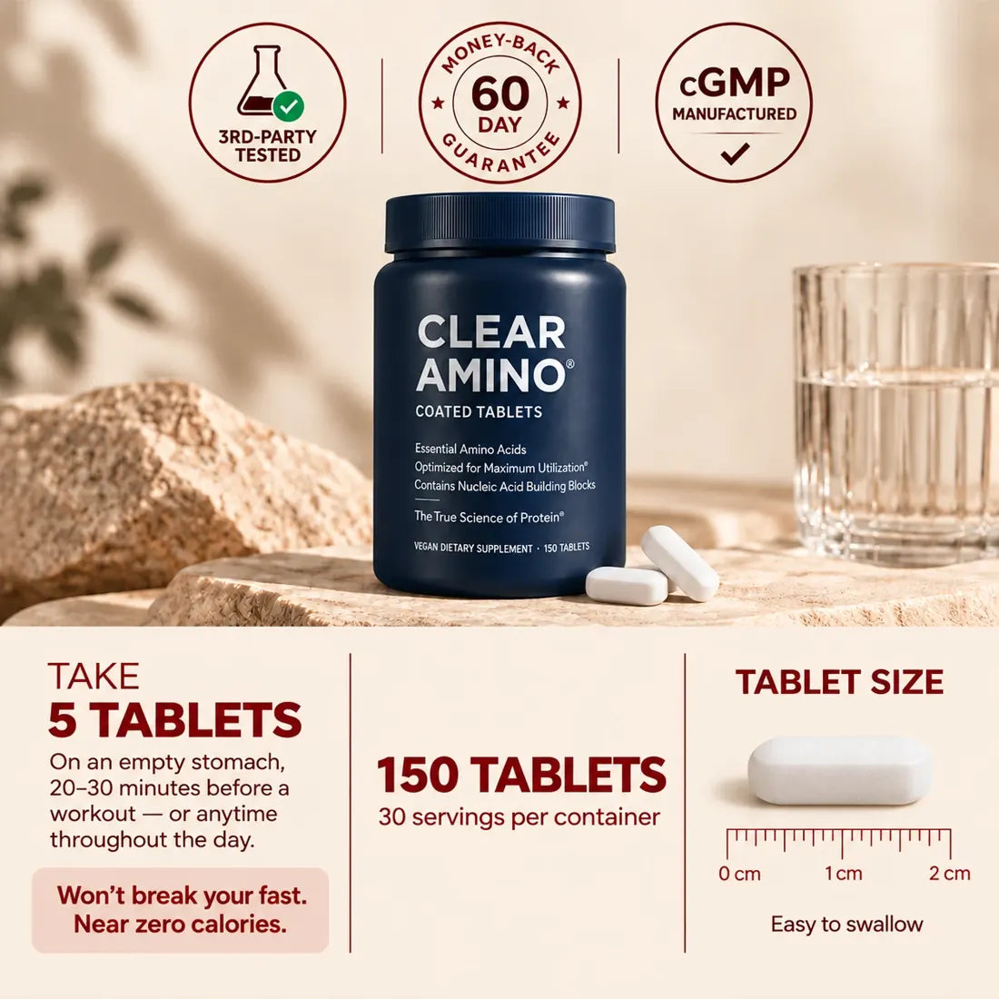 Take 5 tablets on an empty stomach; 150 tablets, 30 servings